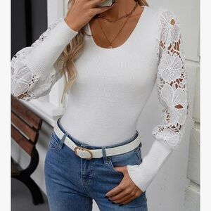 Elegant White Lace Sleeve Top